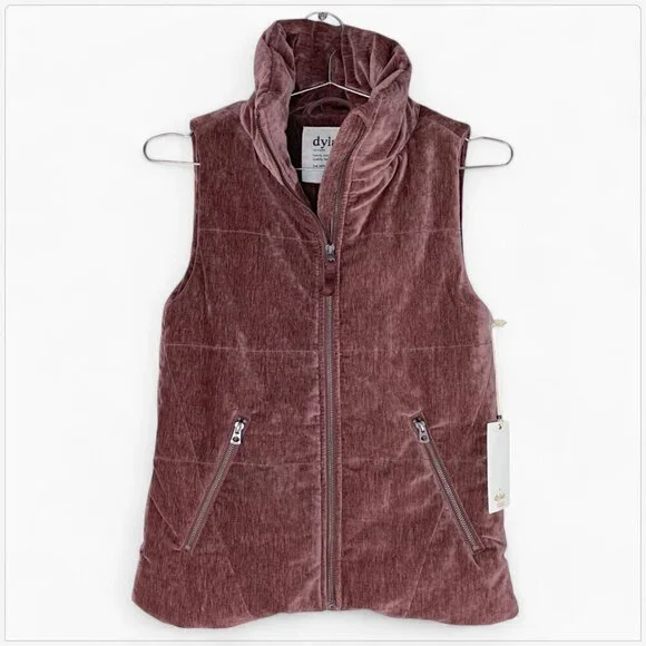 Dylan Velvet Puffer Vest Purple Mauve Zip Front Sleeveless Jacket NWT NEW XS